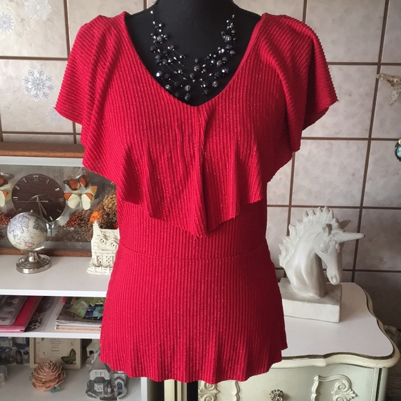 Adrianna Papell Tops - Adrianna Papell sparkle stripe ruffle top